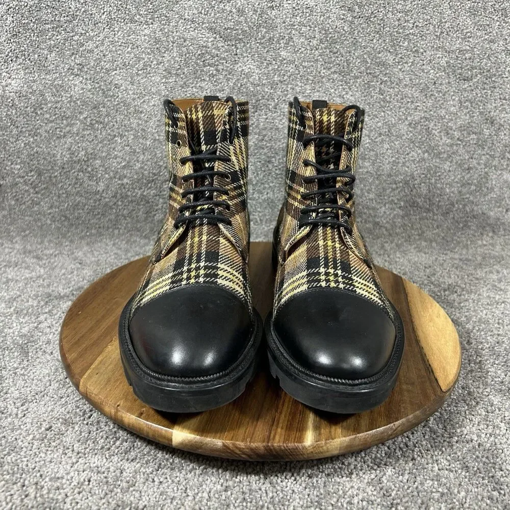 Taft The Jack Mens Size 11  EU 44 Brown Yellow Plaid Wool Business Preppy Boots